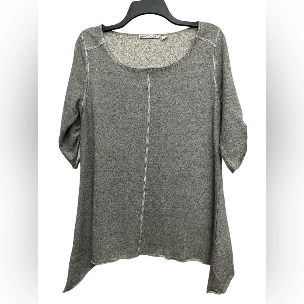 Sno Skins Tunic Size Medium Gray Terry Cloth Roll Tab 3/4 Sleeve